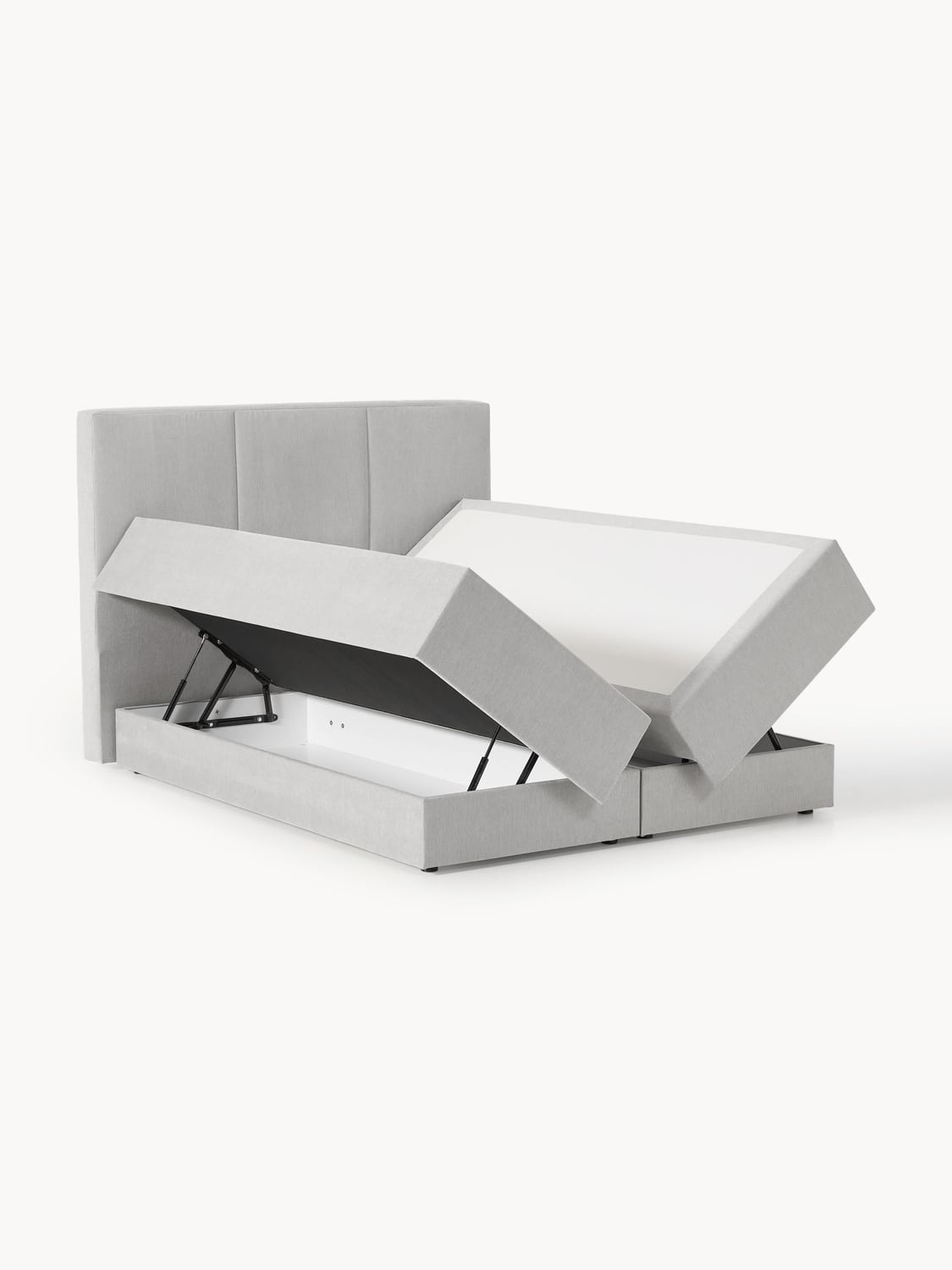 Oberon Box-Spring Bed with Storage — Pearl Grey