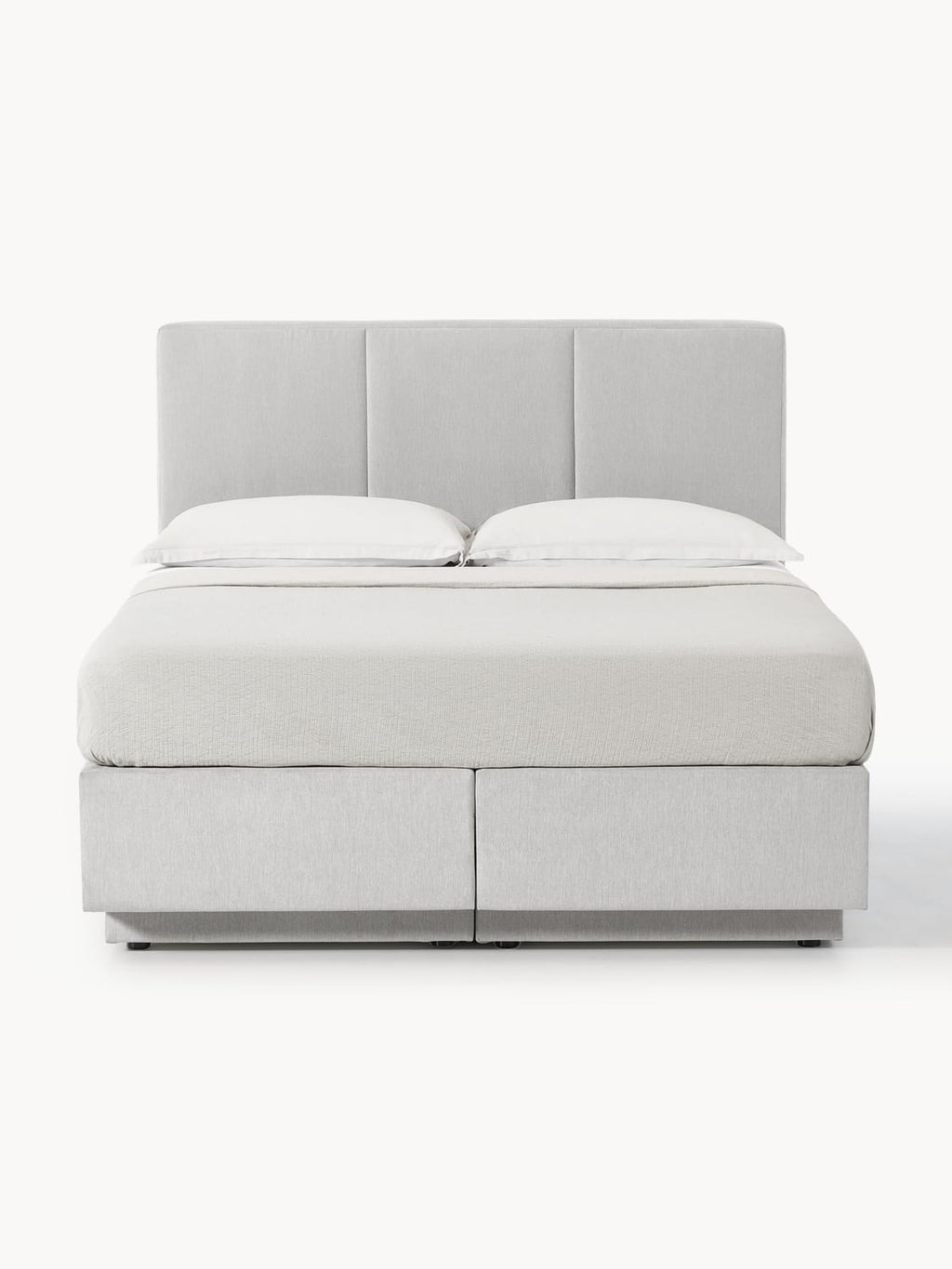 Oberon Box-Spring Bed with Storage — Pearl Grey