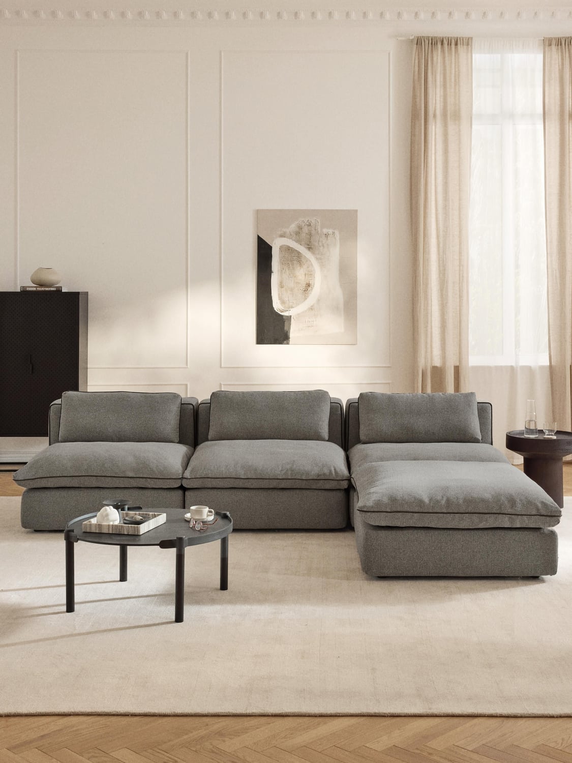 Felix Modular Sofa with Ottoman (left/right) — Dark Grey