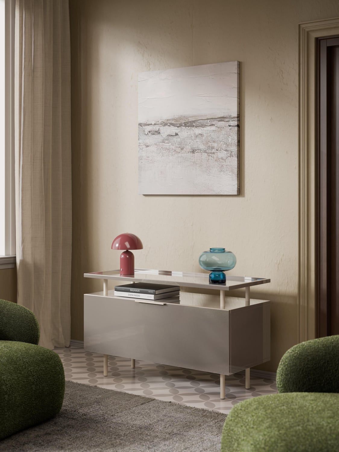 Lennie High-Gloss Sideboard — Sand Beige
