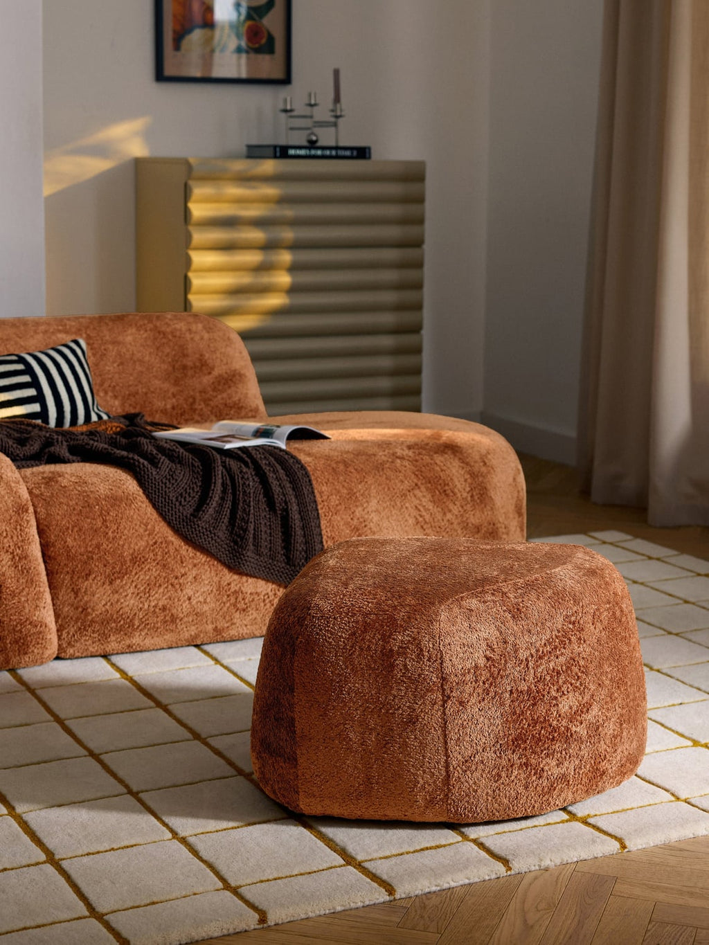 Wolke Oval Ottoman in Teddy Bouclé — Terracotta