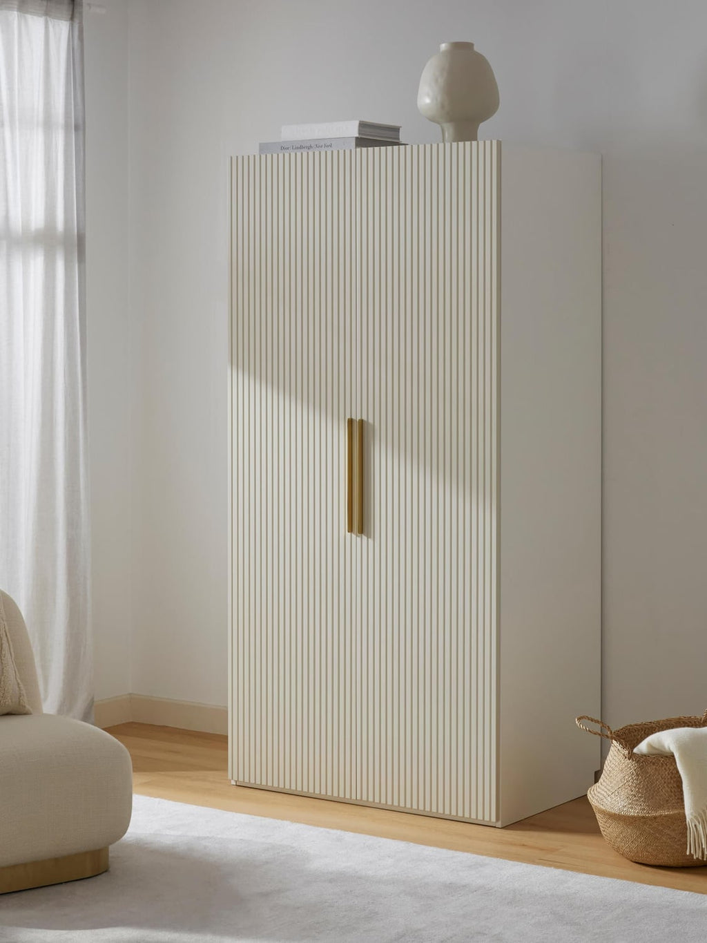 Simone Modular Hinged-Door Wardrobe, 100 cm Width, in various sizes — Off-White