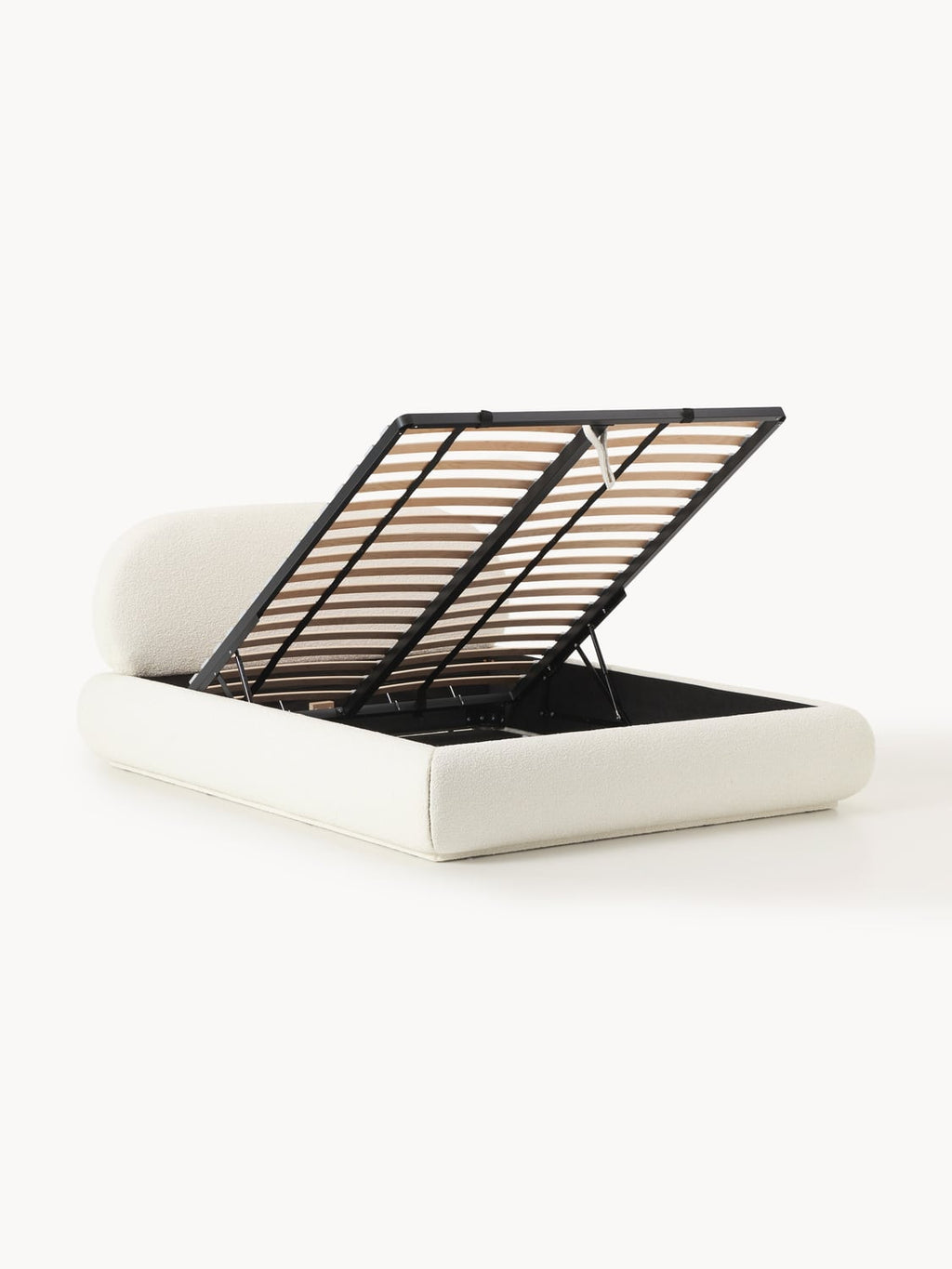 Alba Bouclé Upholstered Bed with Storage — Off-White