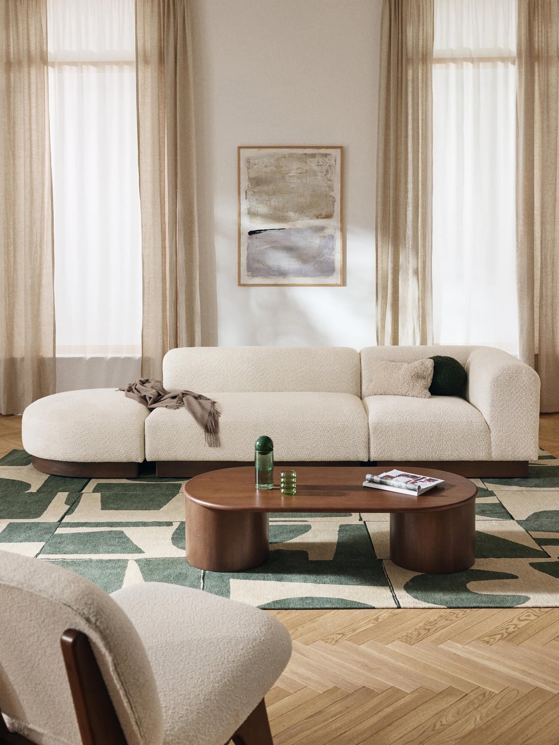 Natalie Modular Ottoman in Teddy Bouclé with Ottoman (left/right) — Light Grey