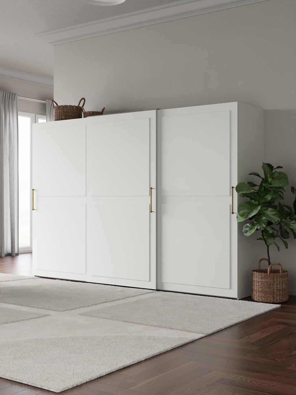 Charlotte Modular Sliding-Door Wardrobe, 300 cm Width, in various sizes — Off-White