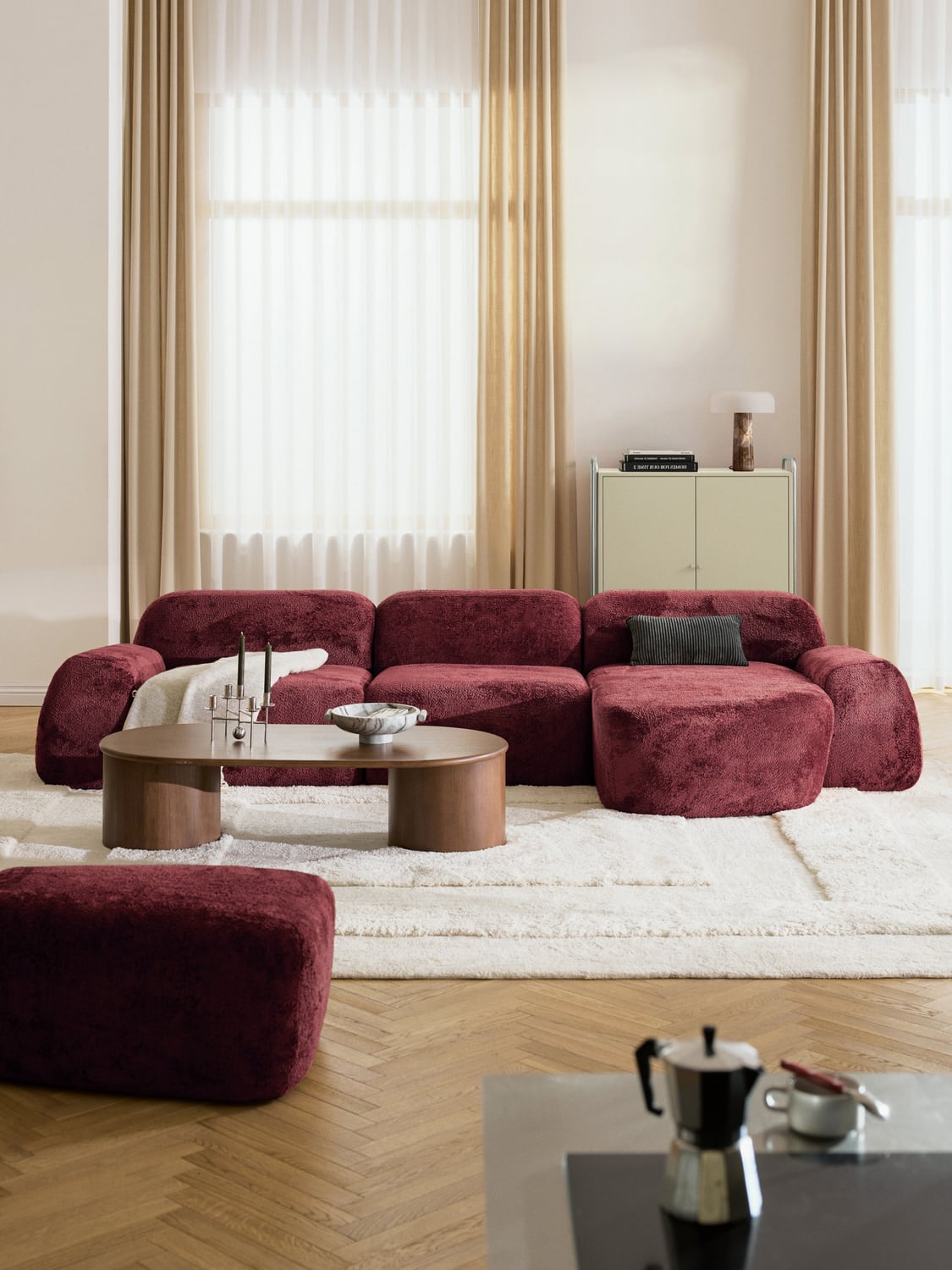 Wolke Modular Teddy Bouclé Corner Sofa (4-seater) — Dark Grey