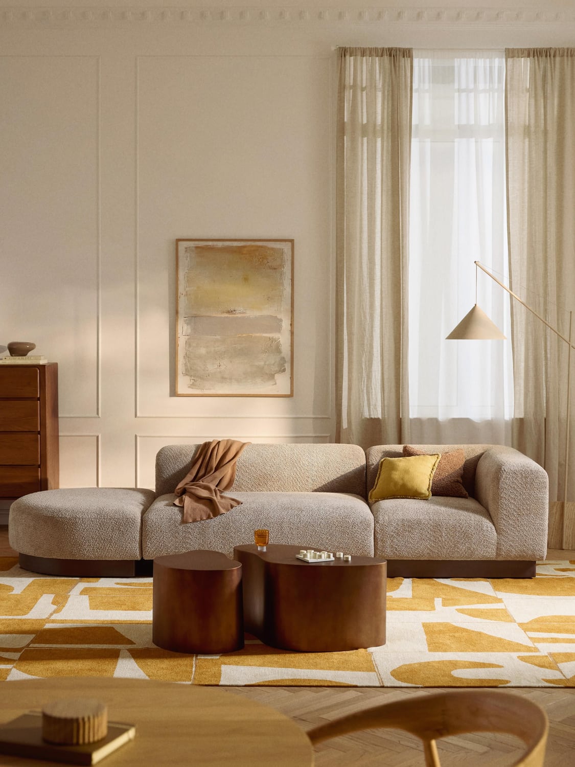 Natalie Modular Ottoman in Teddy Bouclé with Ottoman (left/right) — Sage