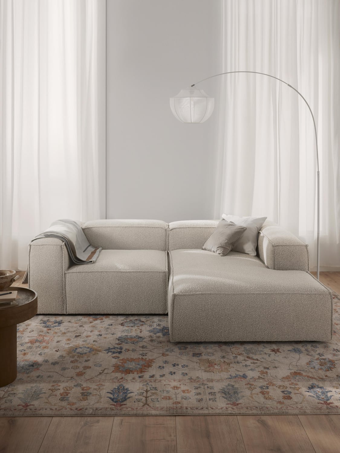 Lennon Modular Bouclé Corner Sofa (2-seater) — Light Grey