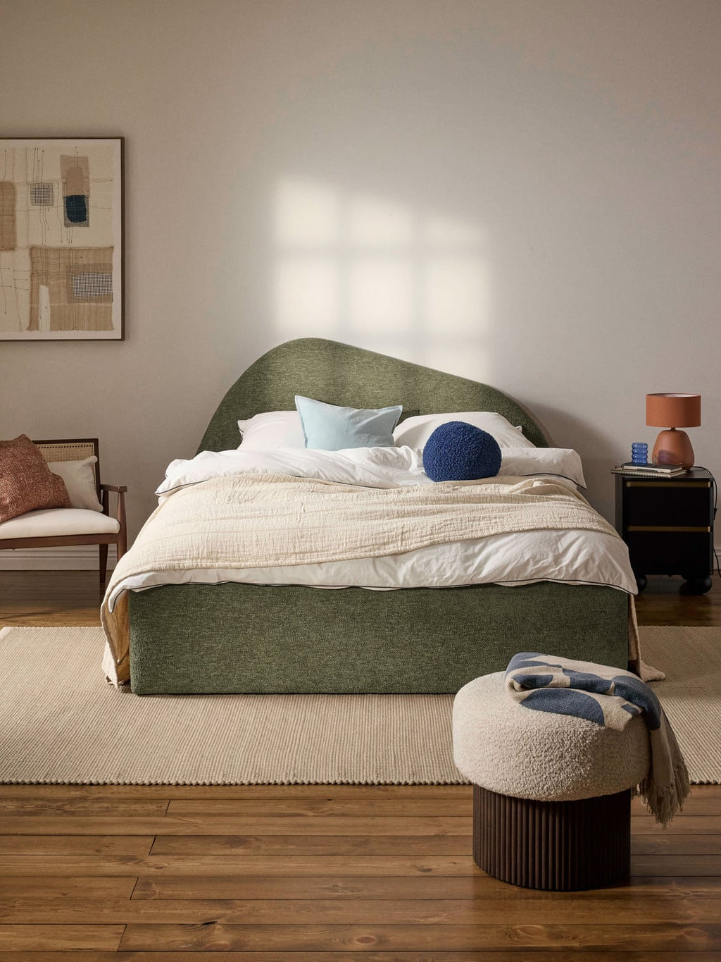 Gary Bouclé Upholstered Bed — Warm Grey