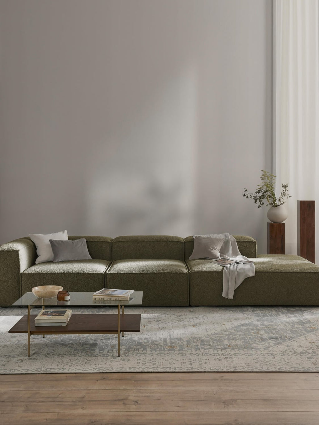 Lennon Modular XL Ottoman in Bouclé — Green