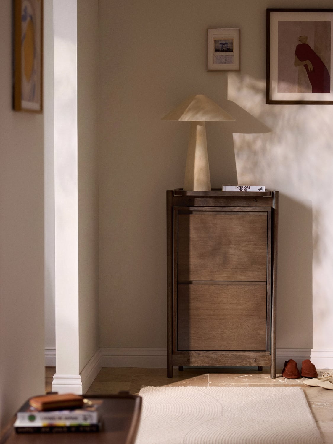 Libby Wood-Shoe Cabinet with Folding Compartments — Chocolate