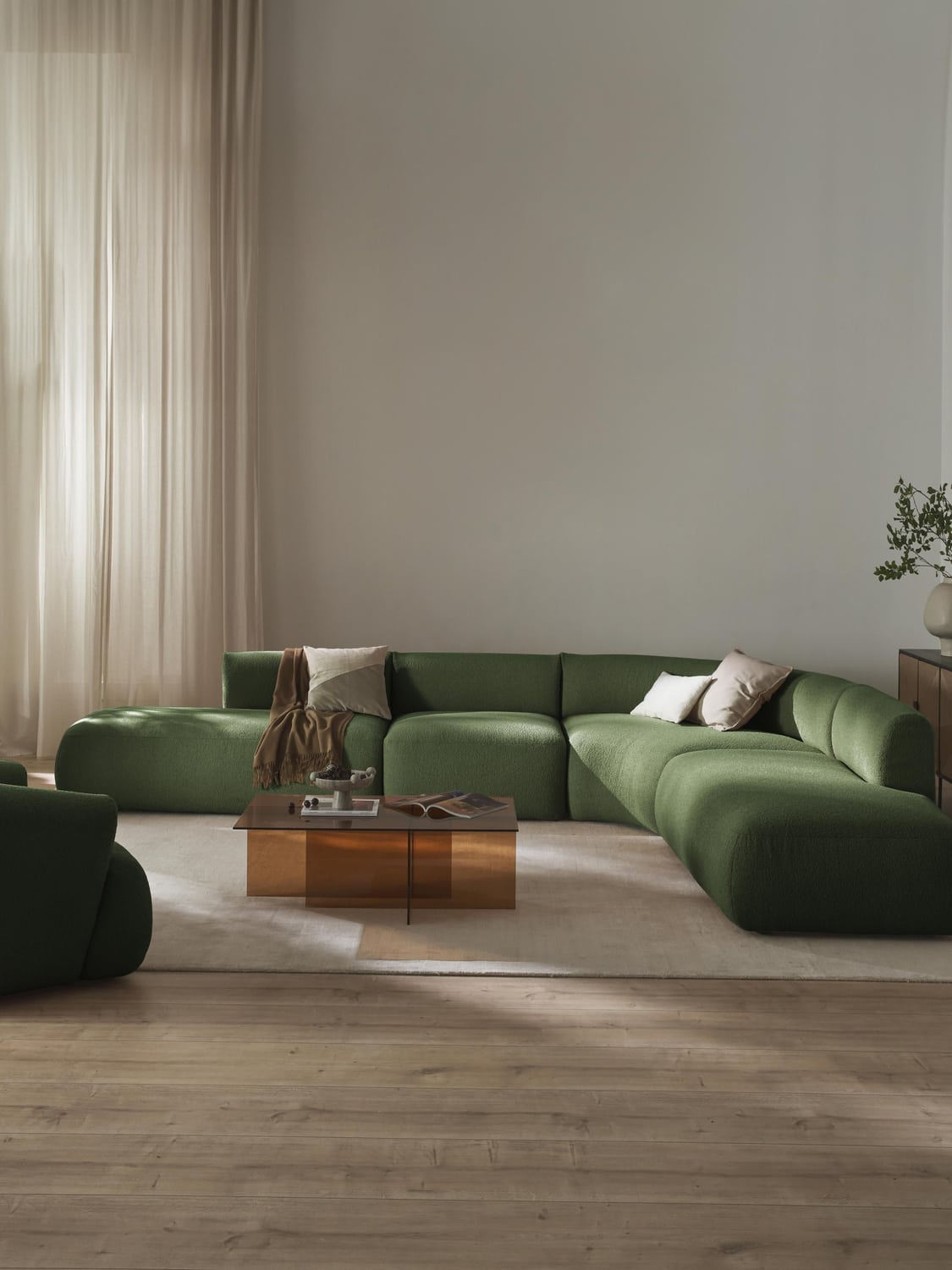 Sofia Modular Bouclé Corner Sofa (4-seater) — Moss Green