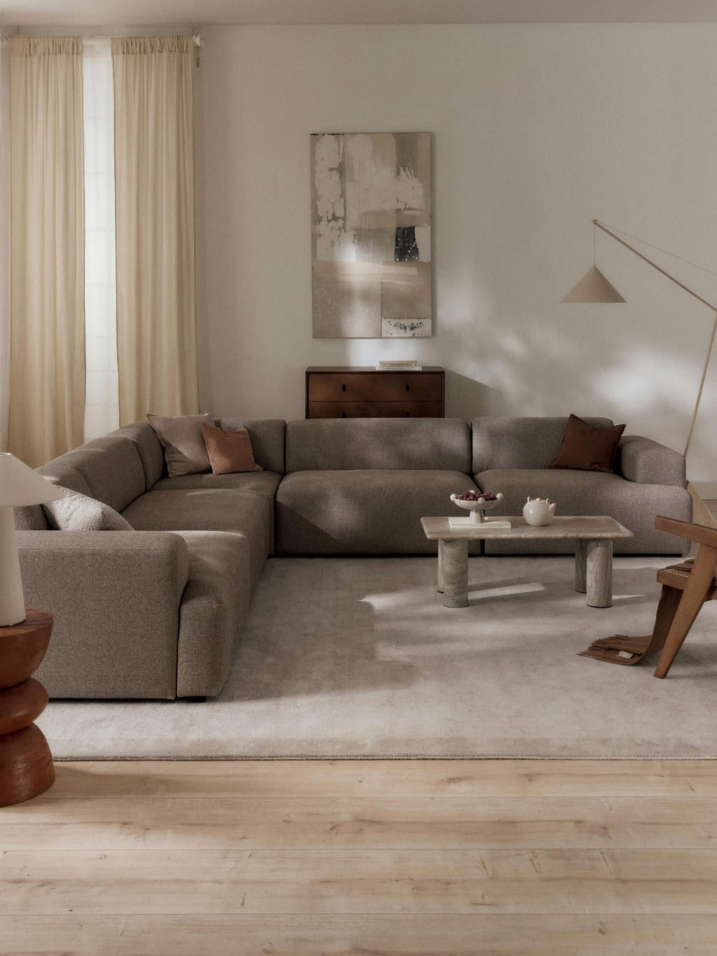 Melva Corner Sofa (4-seater) — Stone Grey