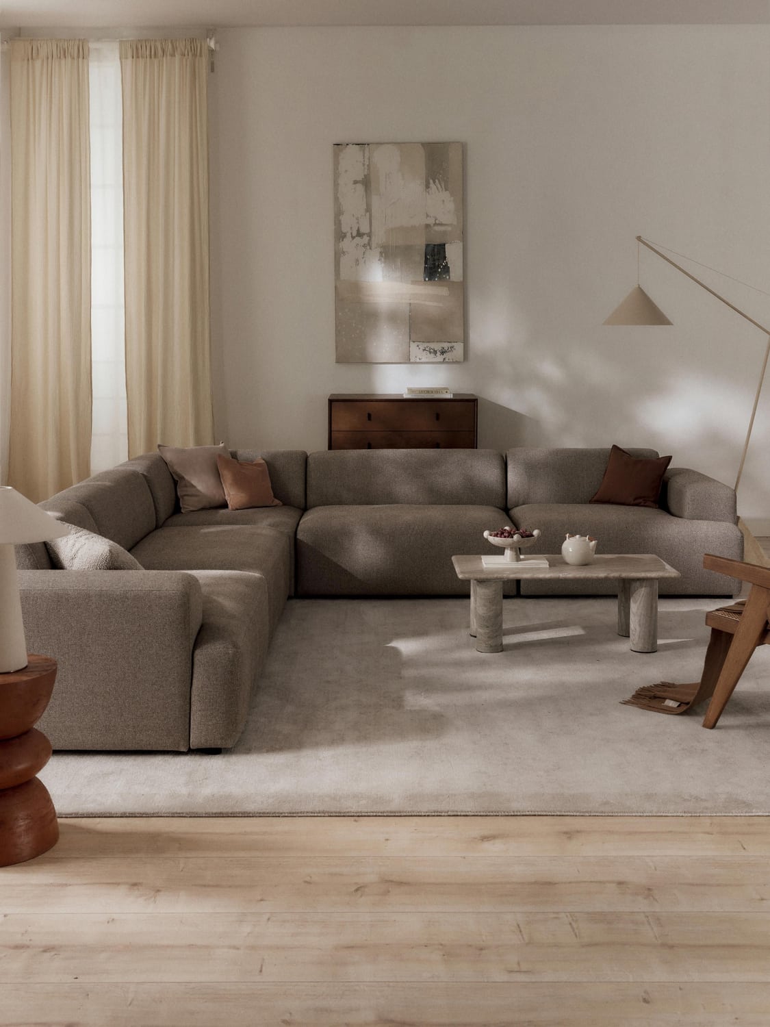 Melva Corner Sofa (4-seater) — Stone Grey