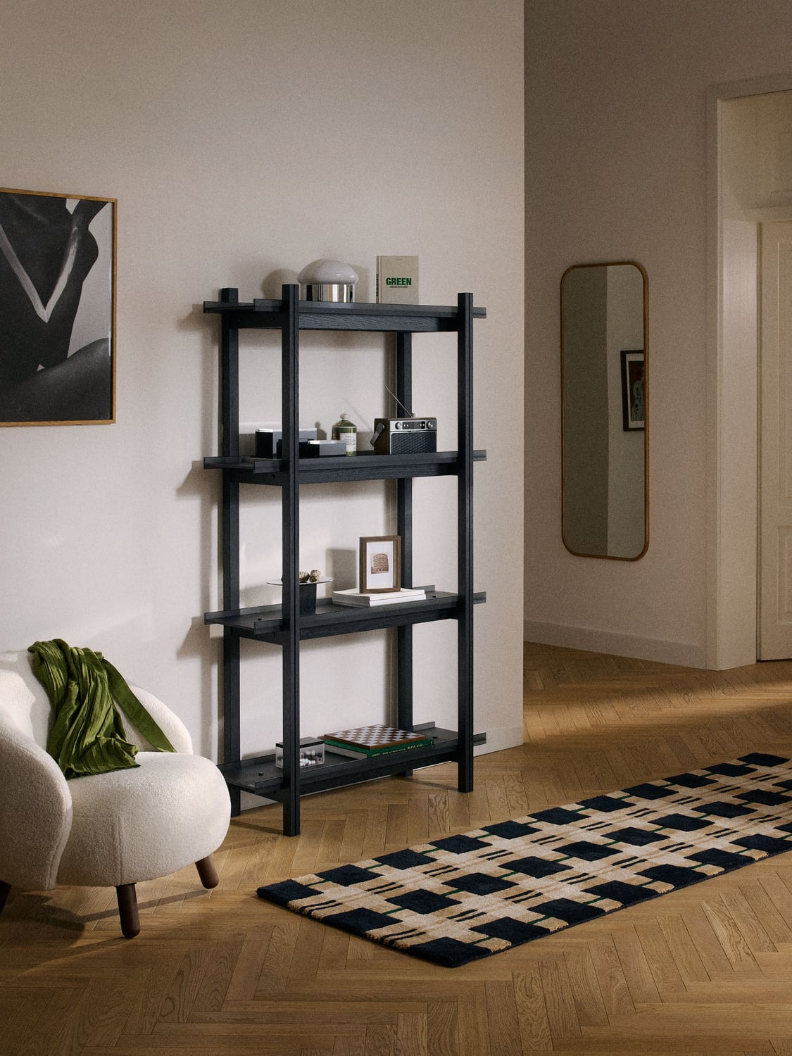 Alex Large Oak-Shelving Unit with Glass Shelves — Dark Grey