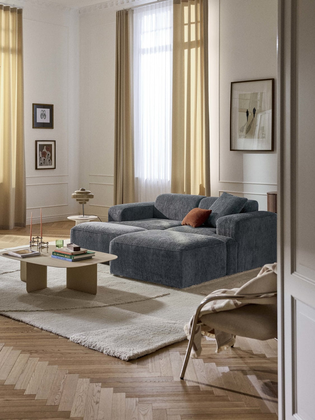 Melva Sofa Ottoman, B 99 x T 72 cm — Dark Grey
