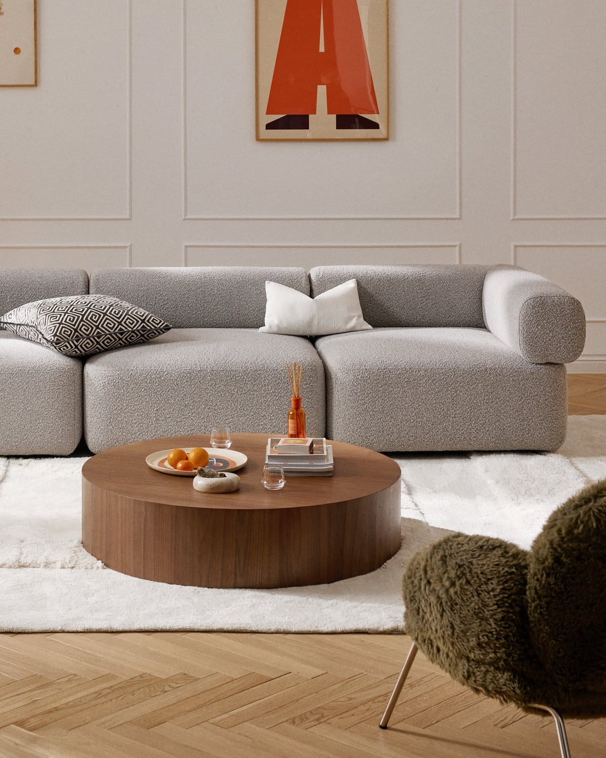 Dan Round XL Wood-Coffee Table — Olive
