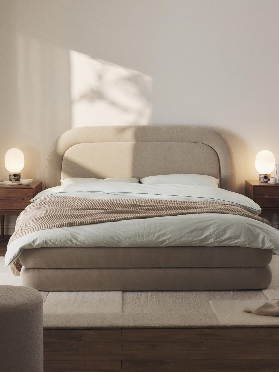 Solomon Upholstered Bed — Beige