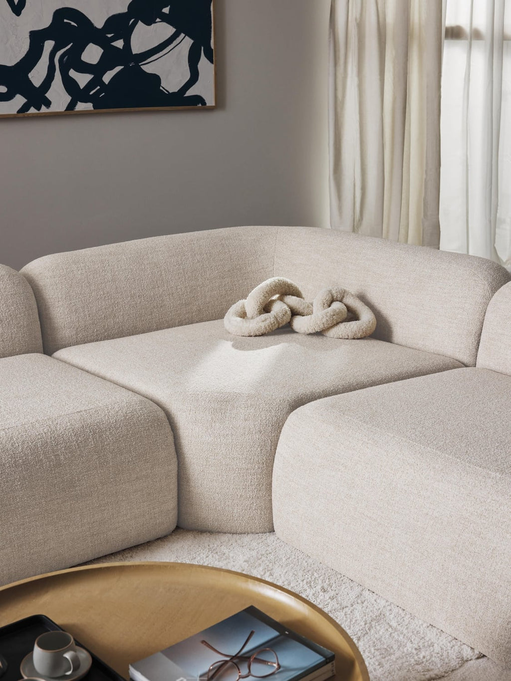 Wolke Round Bouclé Corner Module — Light Grey