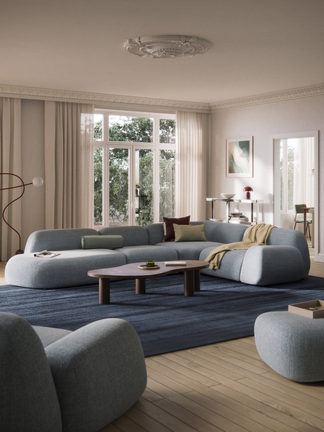 Wolke Modular Bouclé-XL Corner Sofa with Chaise Longue — Pearl Grey