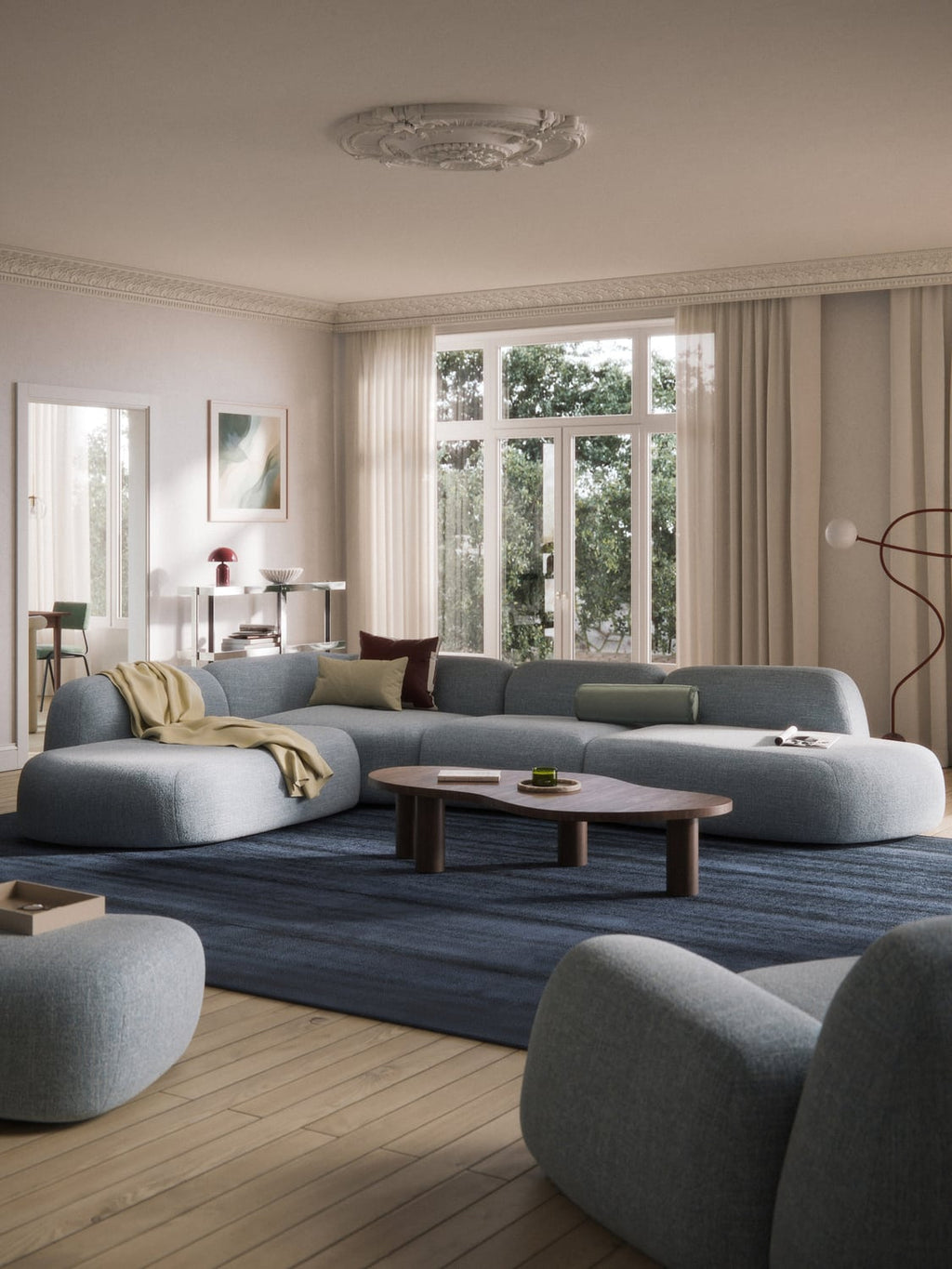 Wolke Modular Bouclé-XL Corner Sofa with Chaise Longue — Mist Grey