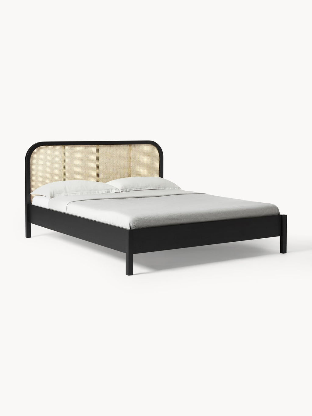 Jones Wooden Bed with Headboard in Viennese Cane — Grey