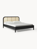 Jones Wooden Bed with Headboard in Viennese Cane — Grey
