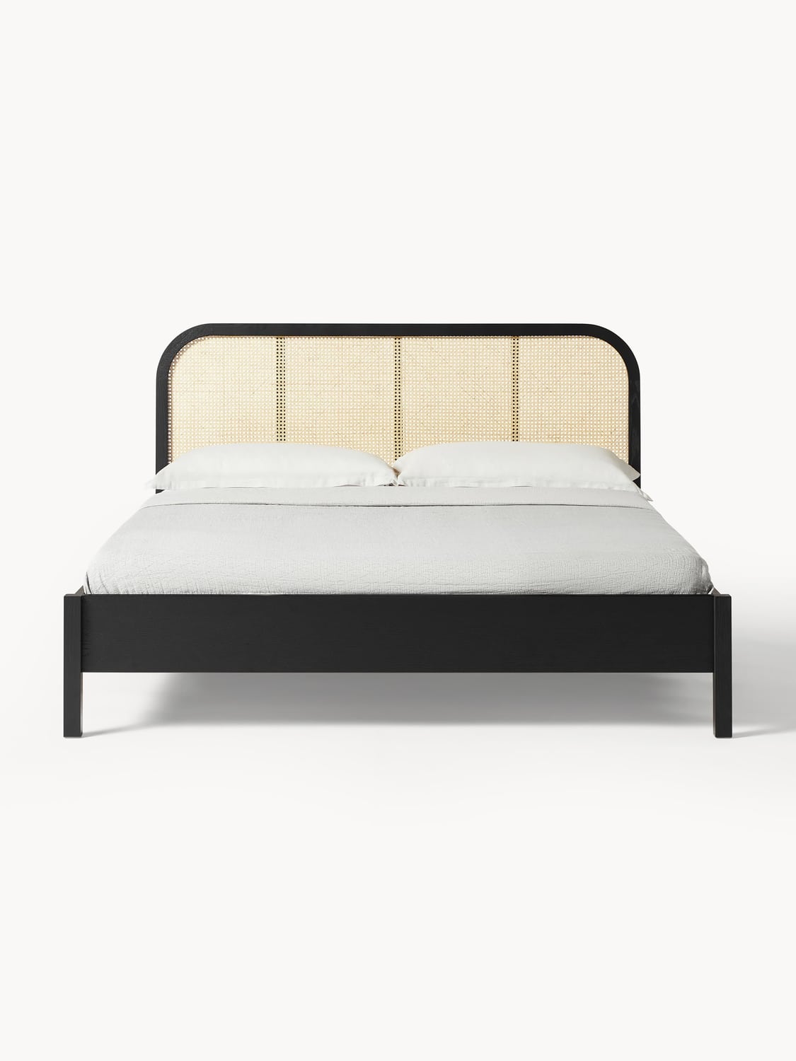Jones Wooden Bed with Headboard in Viennese Cane — Grey