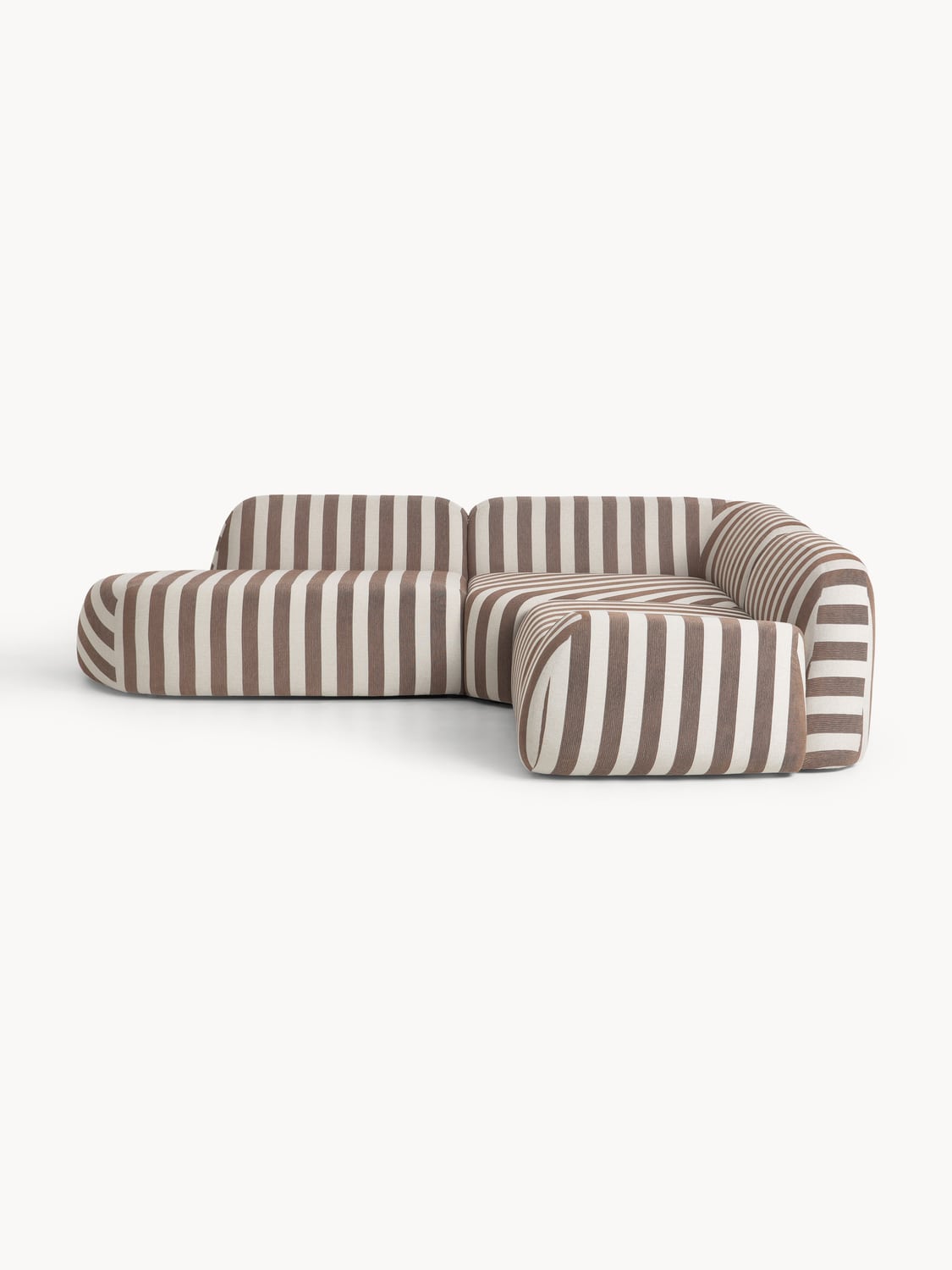 Wolke Modular Striped Corner Sofa (4-seater) with Chaise Longue — Warm Grey