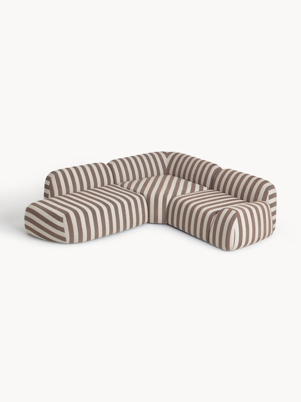 Wolke Modular Striped Corner Sofa (4-seater) with Chaise Longue — Warm Grey
