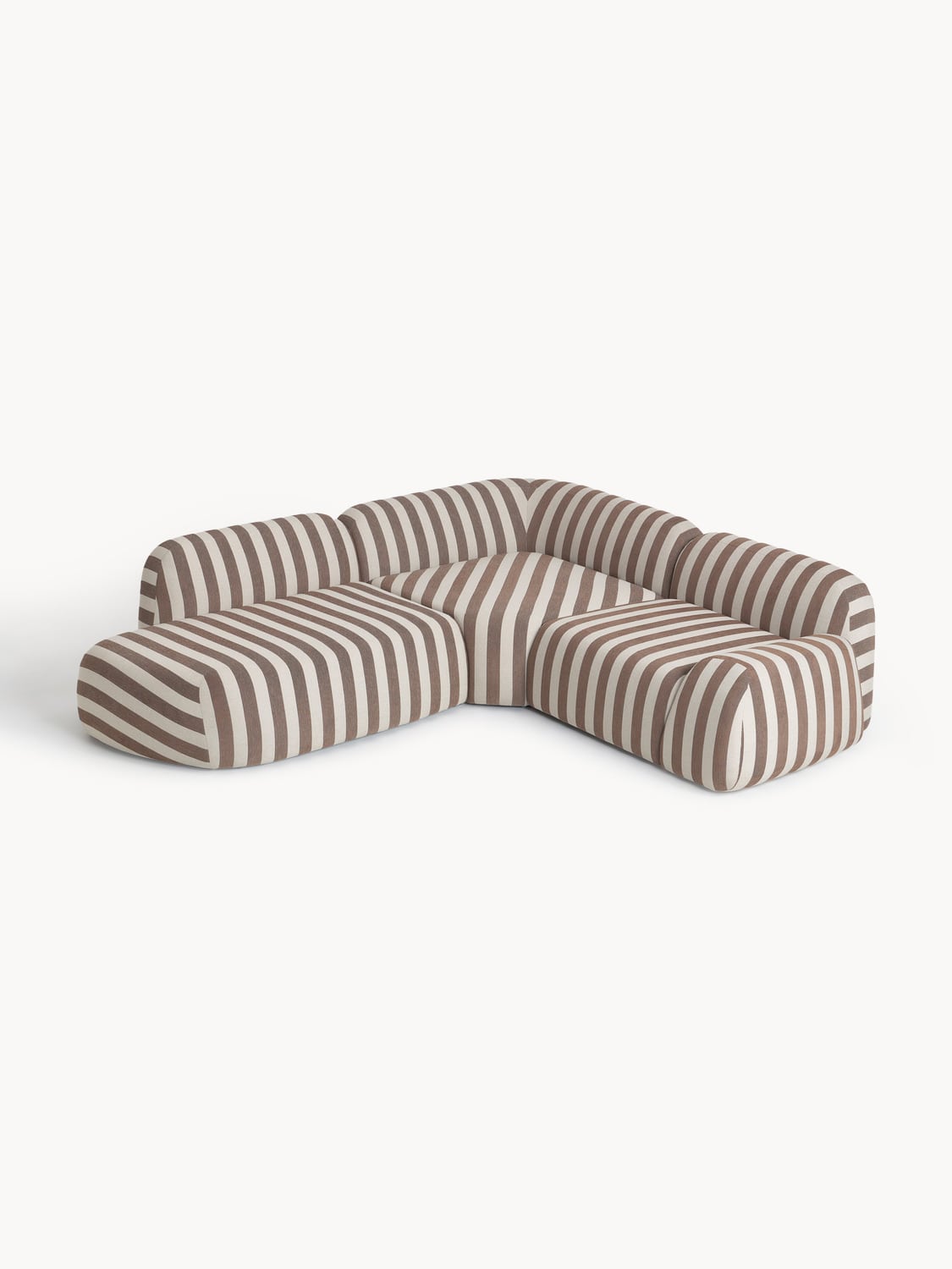 Wolke Modular Striped Corner Sofa (4-seater) with Chaise Longue — Warm Grey