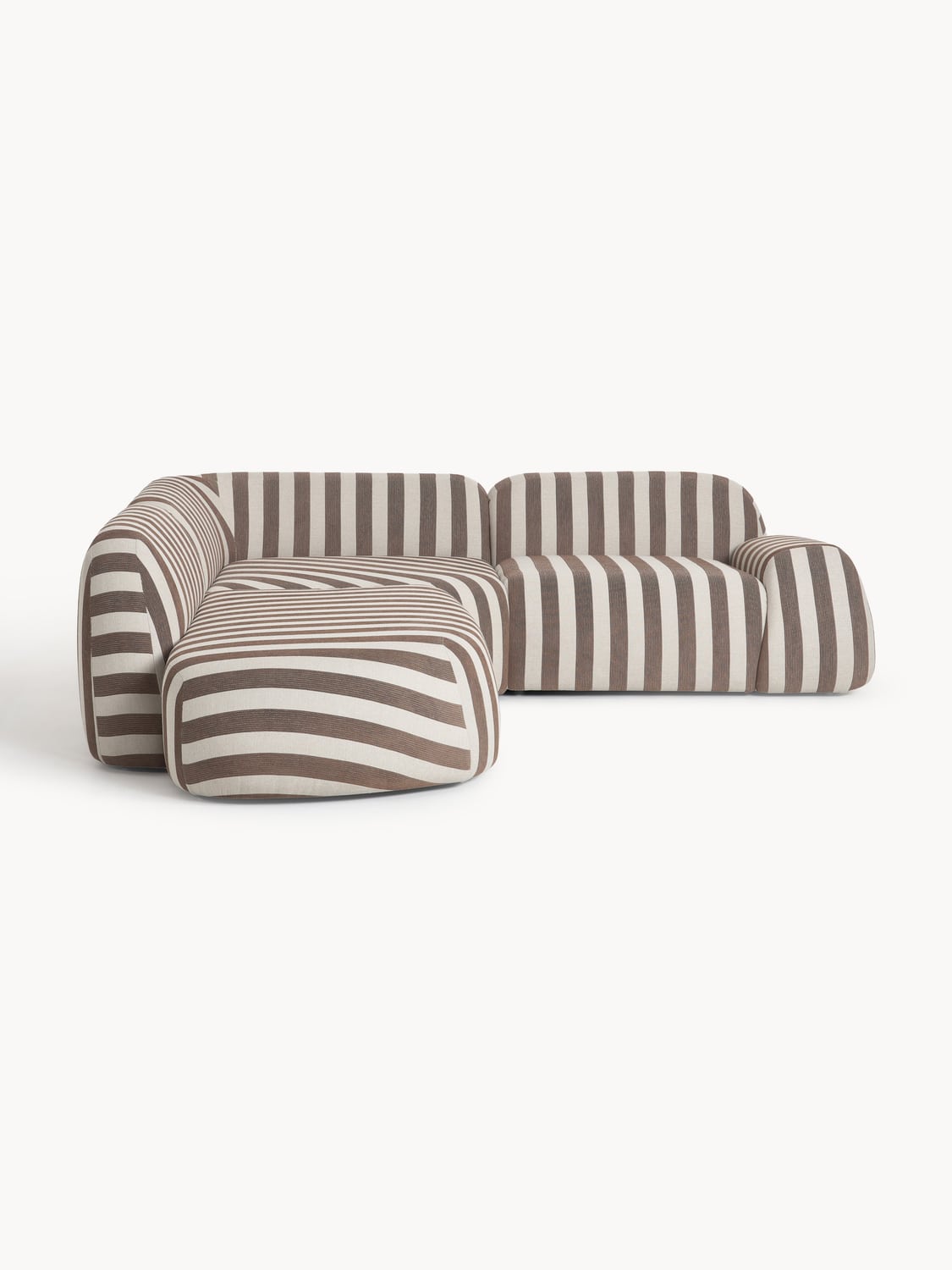 Wolke Modular Striped Corner Sofa (4-seater) with Chaise Longue — Warm Grey