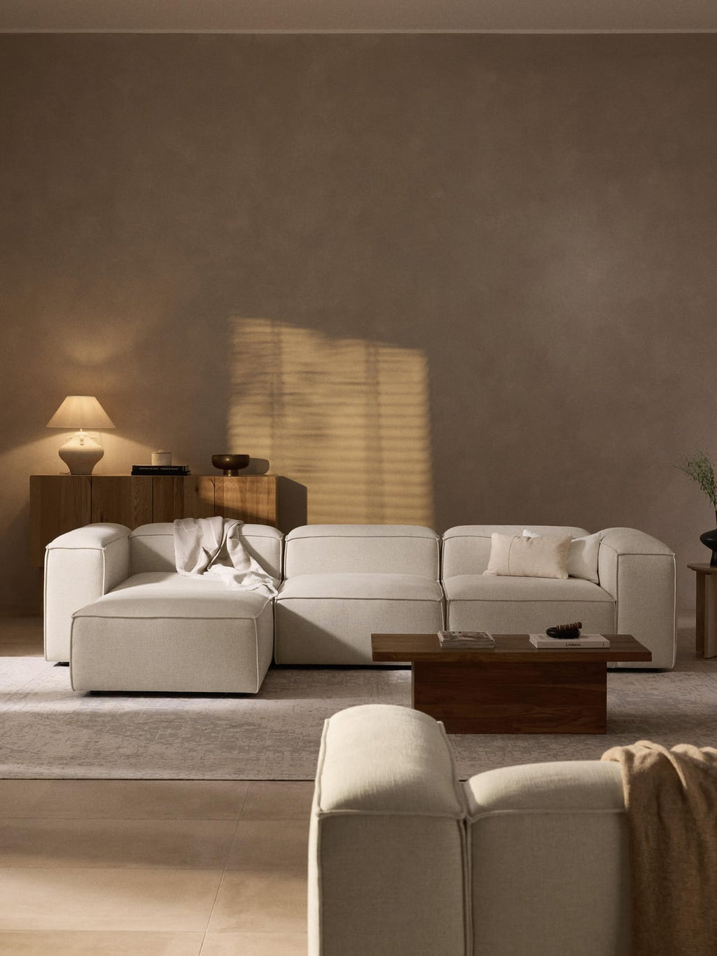 Lennon Modular Sofa (4-seater) in Linen Blend with Ottoman (left/right) — Off-White