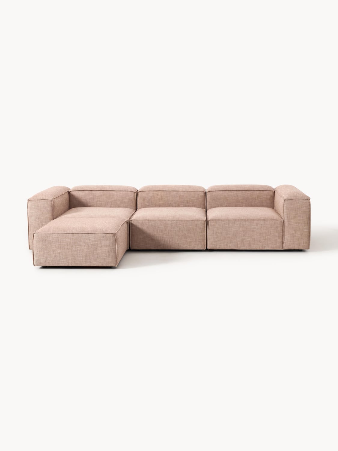 Lennon Modular Sofa (4-seater) in Linen Blend with Ottoman (left/right) — Pink