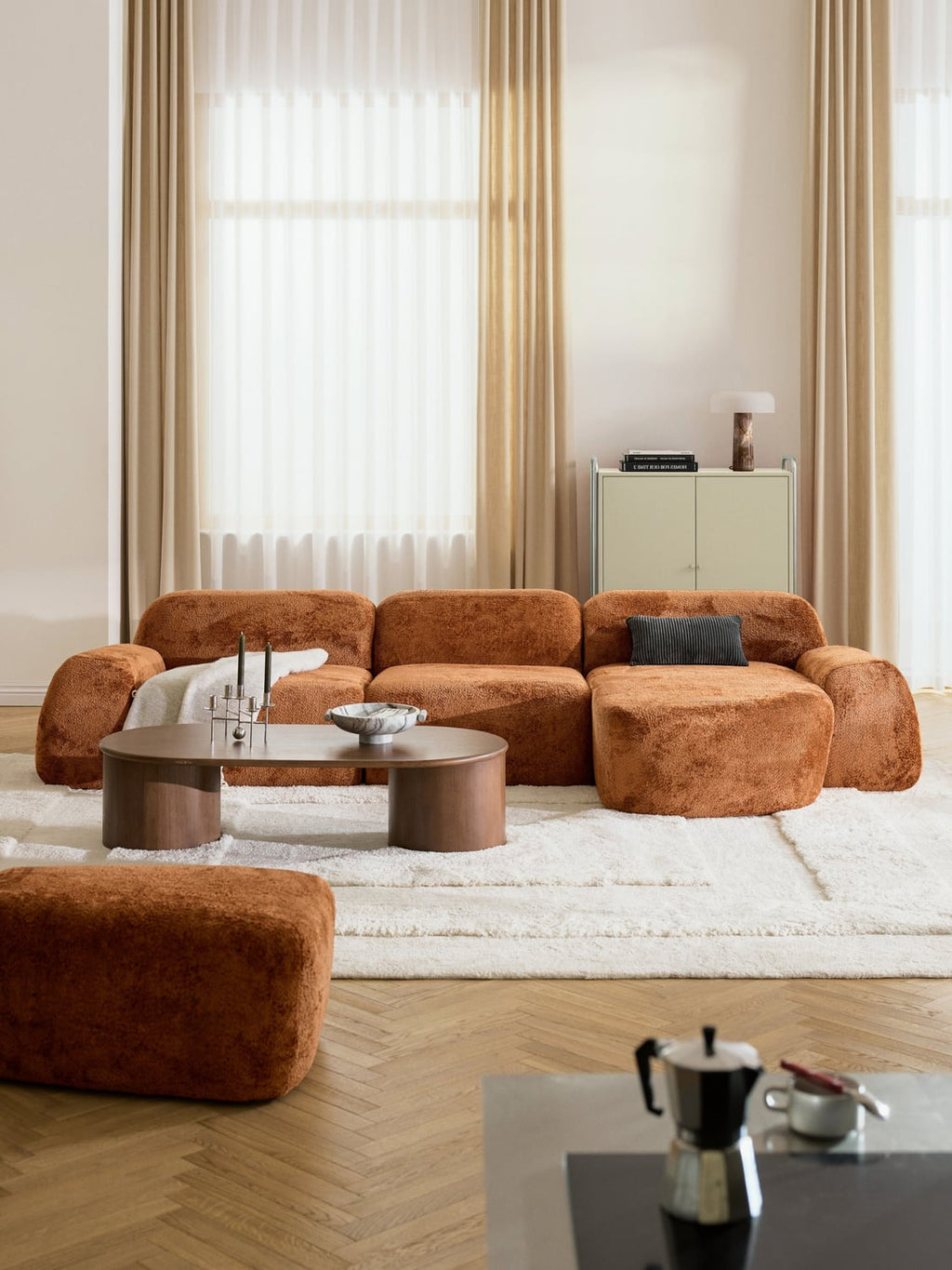 Wolke Modular Teddy Bouclé Corner Sofa (4-seater) — Camel