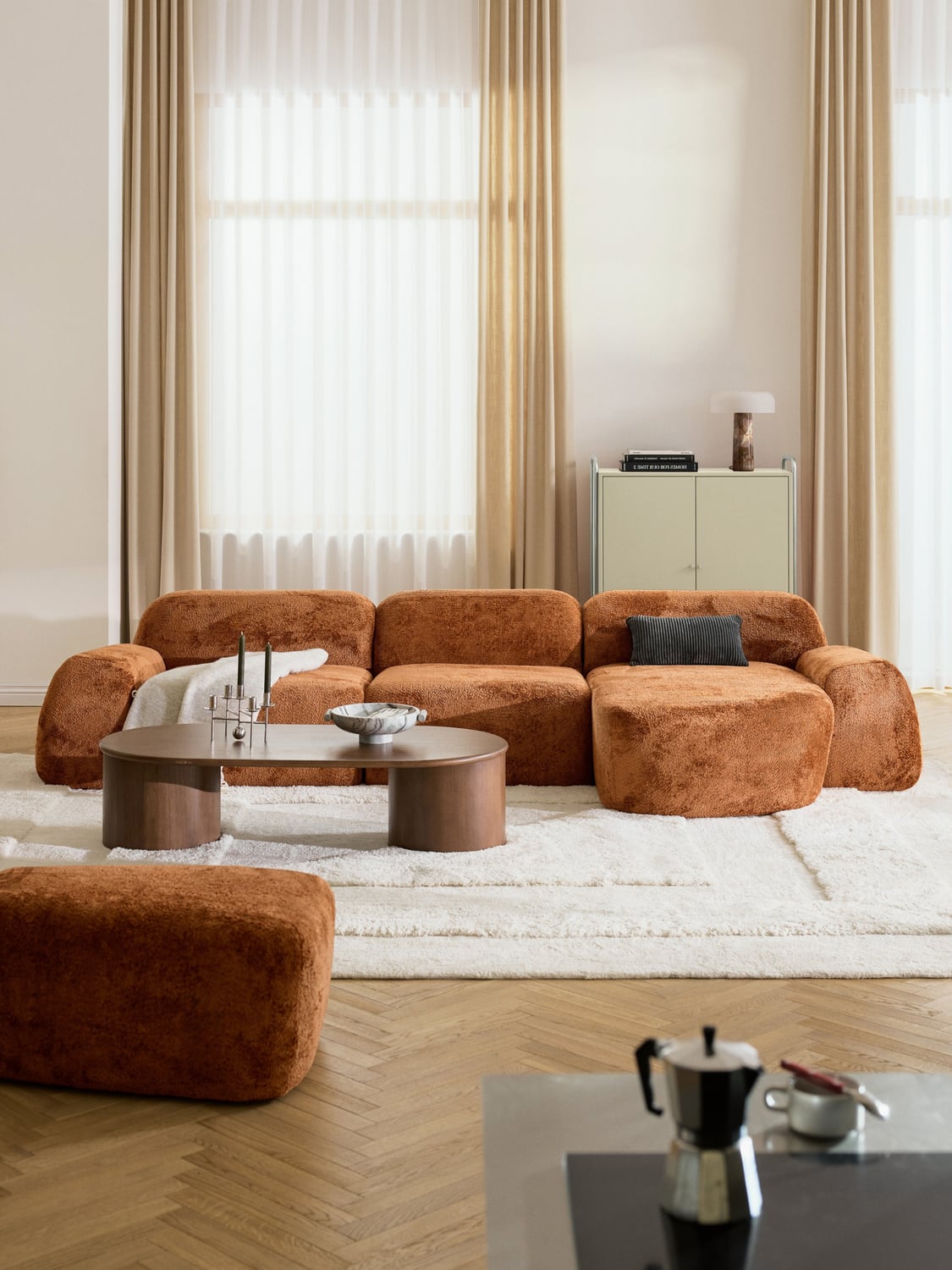 Wolke Modular Teddy Bouclé Corner Sofa (4-seater) — Camel