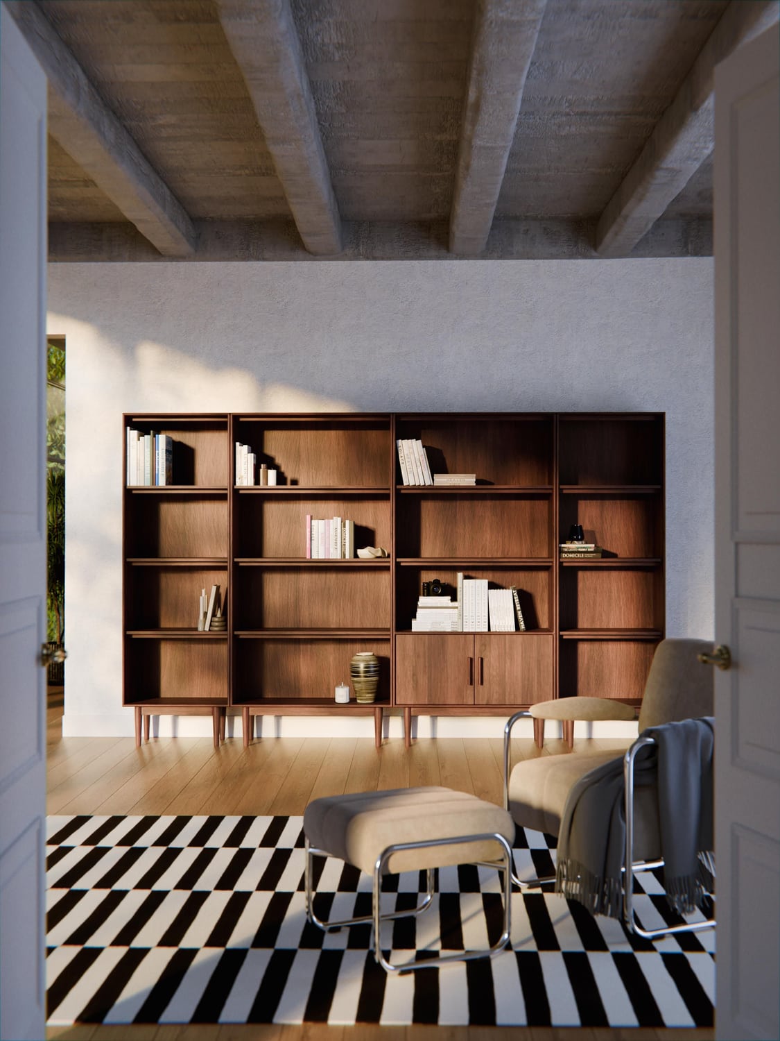 Paul Tall Shelving Unit in Mango Wood — Burgundy