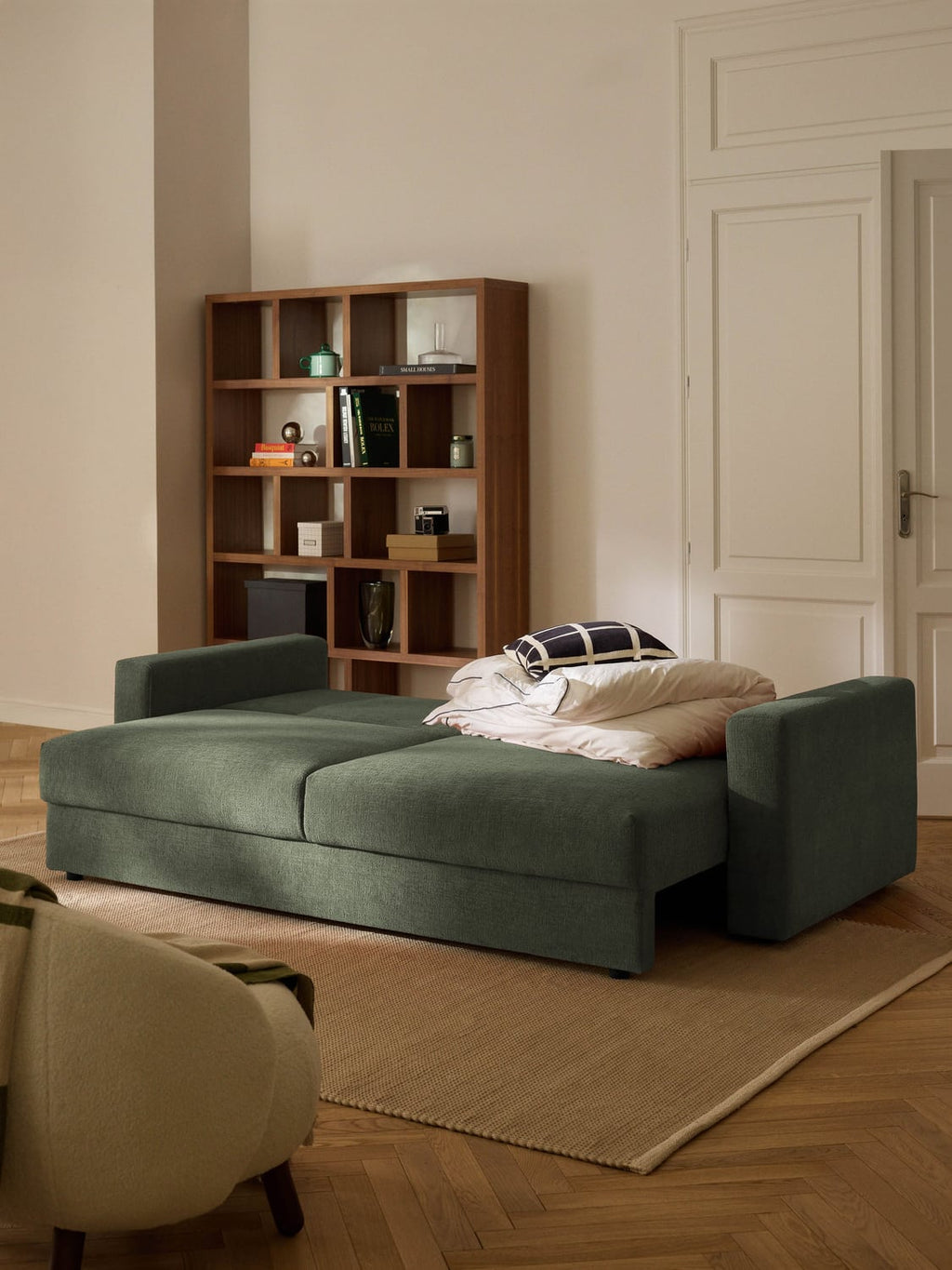 Tasha Velvet-Sofa Bed (3-seater) with Storage — Green