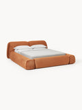 Wolke Upholstered Bed in Teddy Bouclé with Storage — Warm Grey