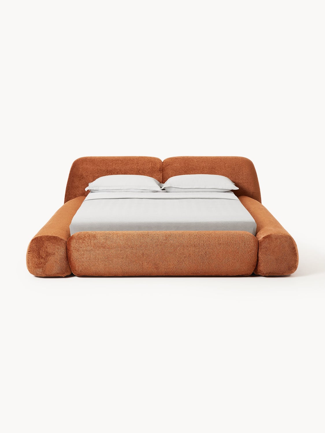 Wolke Upholstered Bed in Teddy Bouclé with Storage — Warm Grey