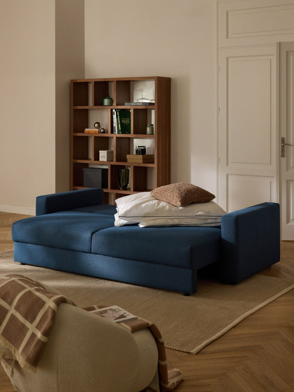 Tasha Bouclé-Sofa Bed (3-seater) with Storage — Petrol