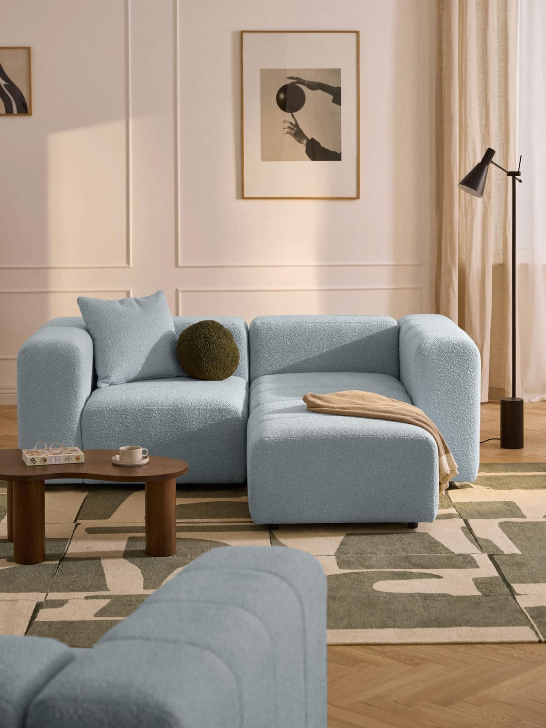 Lena Modular Bouclé Sofa (3-seater) with Ottoman (left/right) — Grey