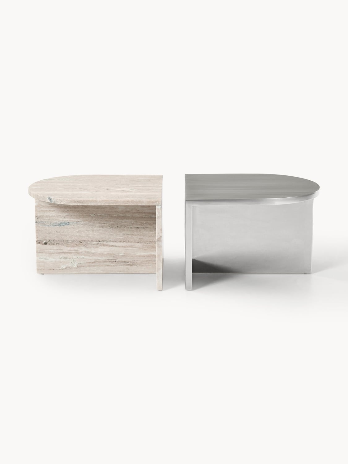 Leander Oval Coffee Tables in Metal and Marble, set of 2