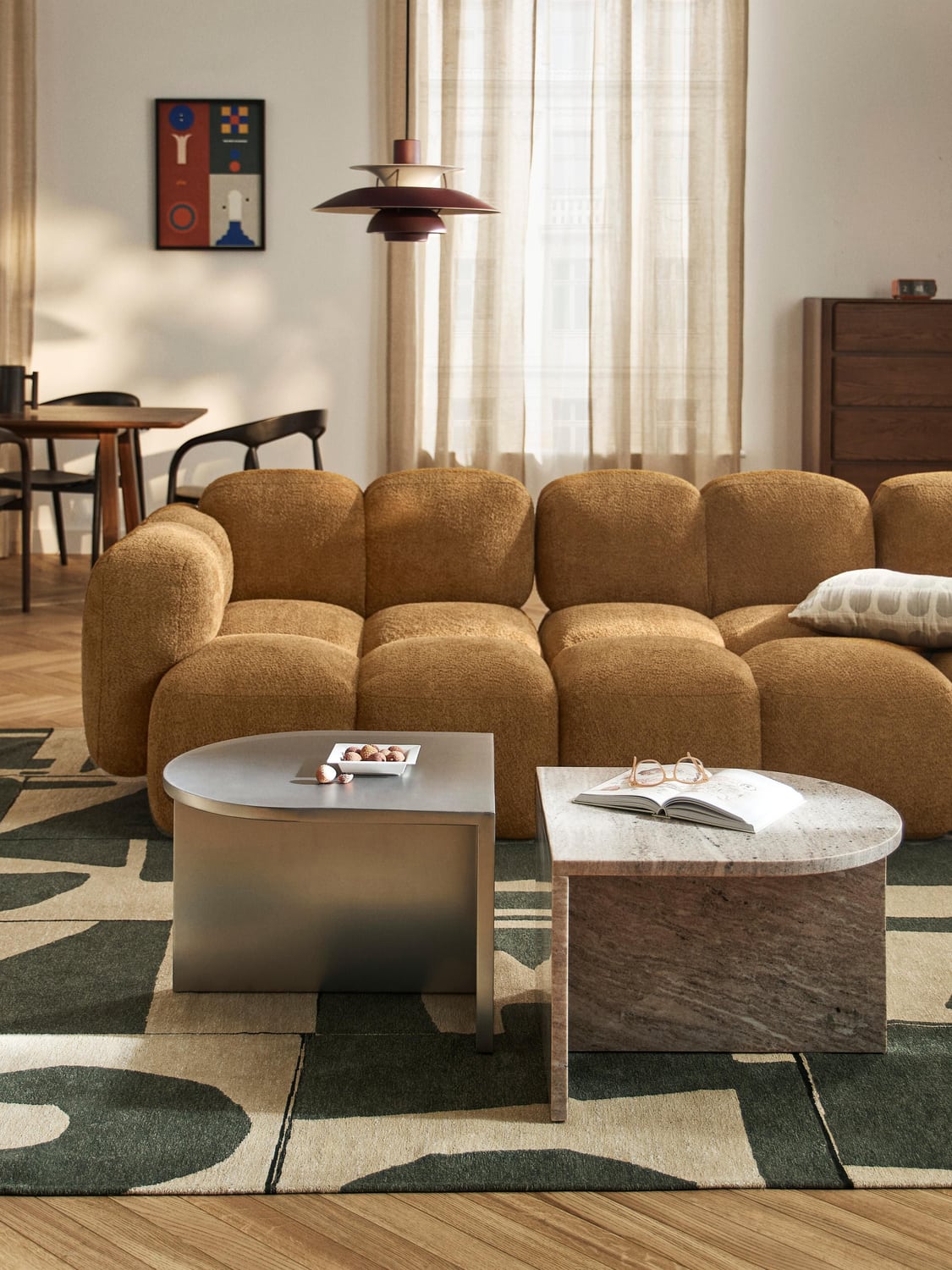 Leander Oval Coffee Tables in Metal and Marble, set of 2