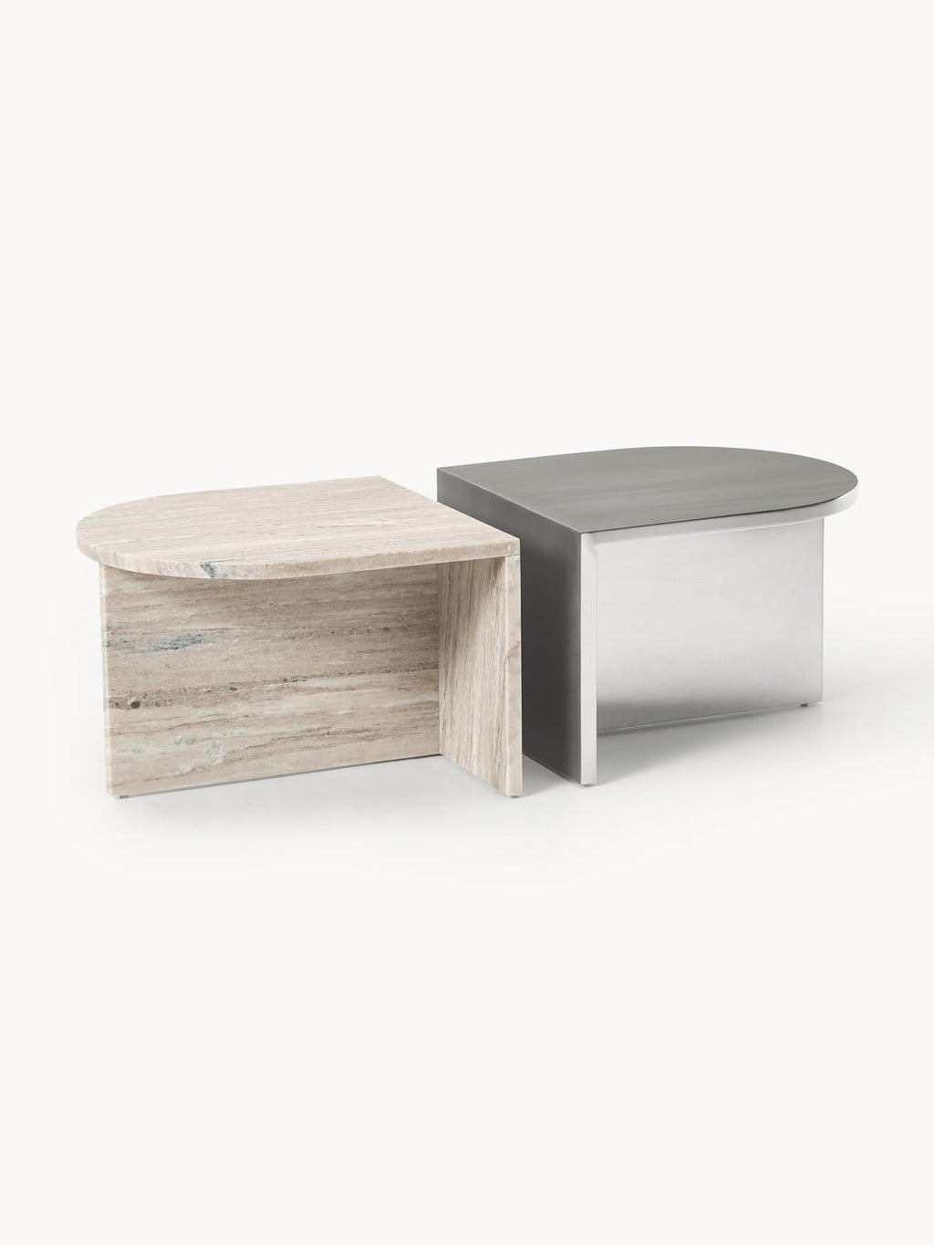 Leander Oval Coffee Tables in Metal and Marble, set of 2