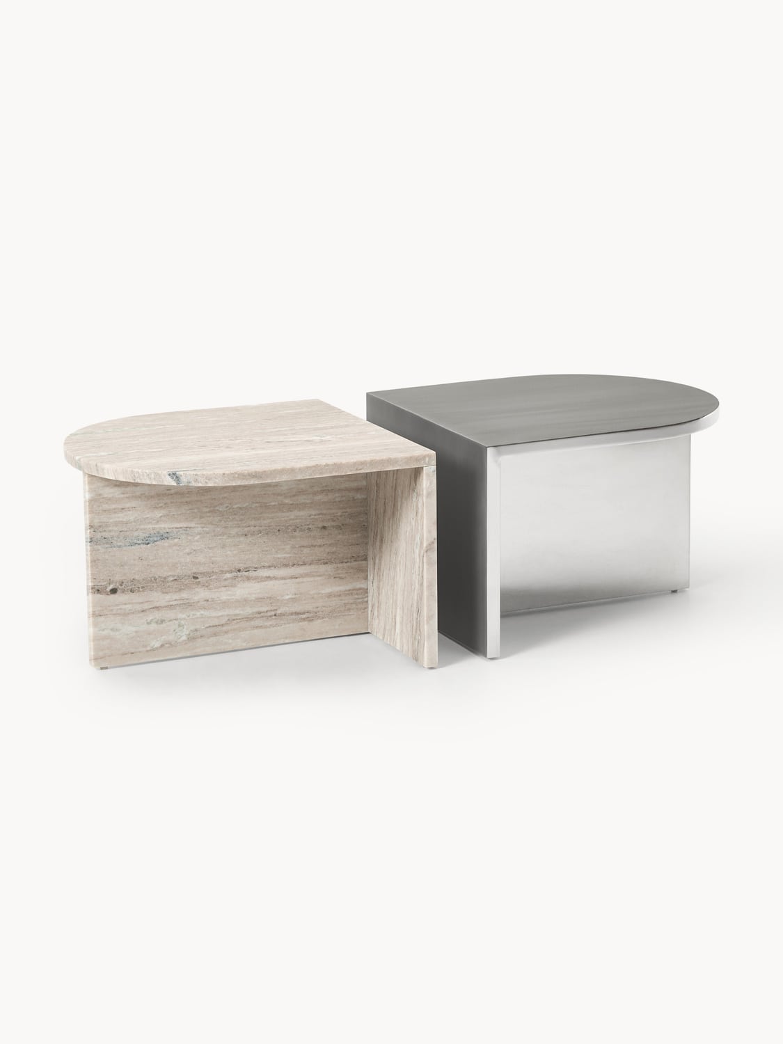 Leander Oval Coffee Tables in Metal and Marble, set of 2