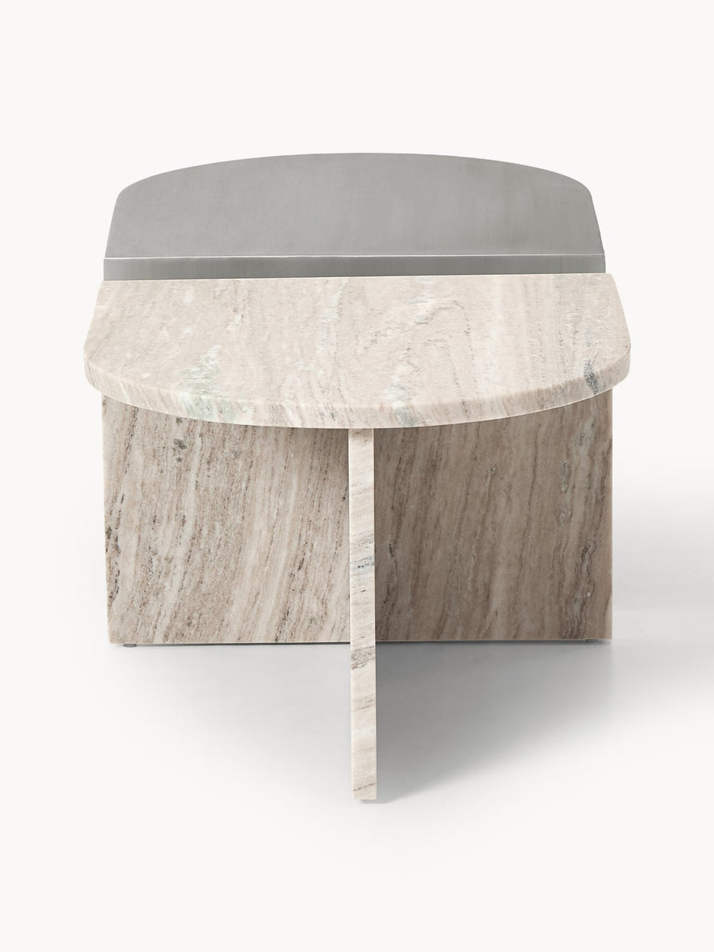 Leander Oval Coffee Tables in Metal and Marble, set of 2