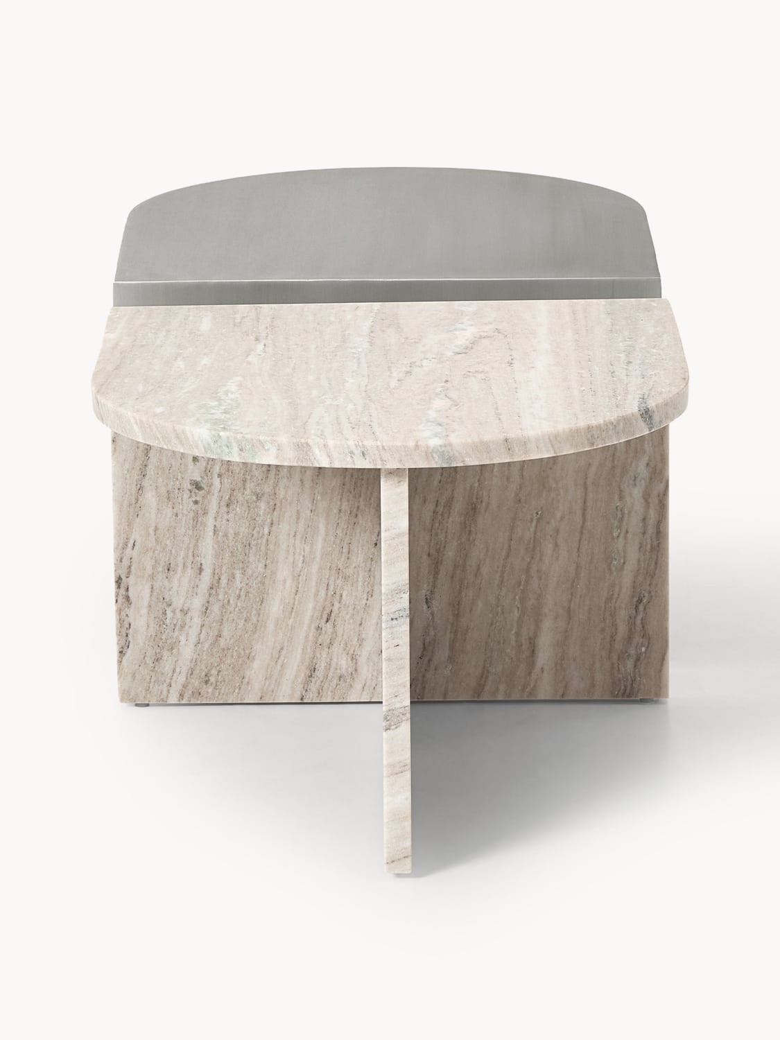 Leander Oval Coffee Tables in Metal and Marble, set of 2