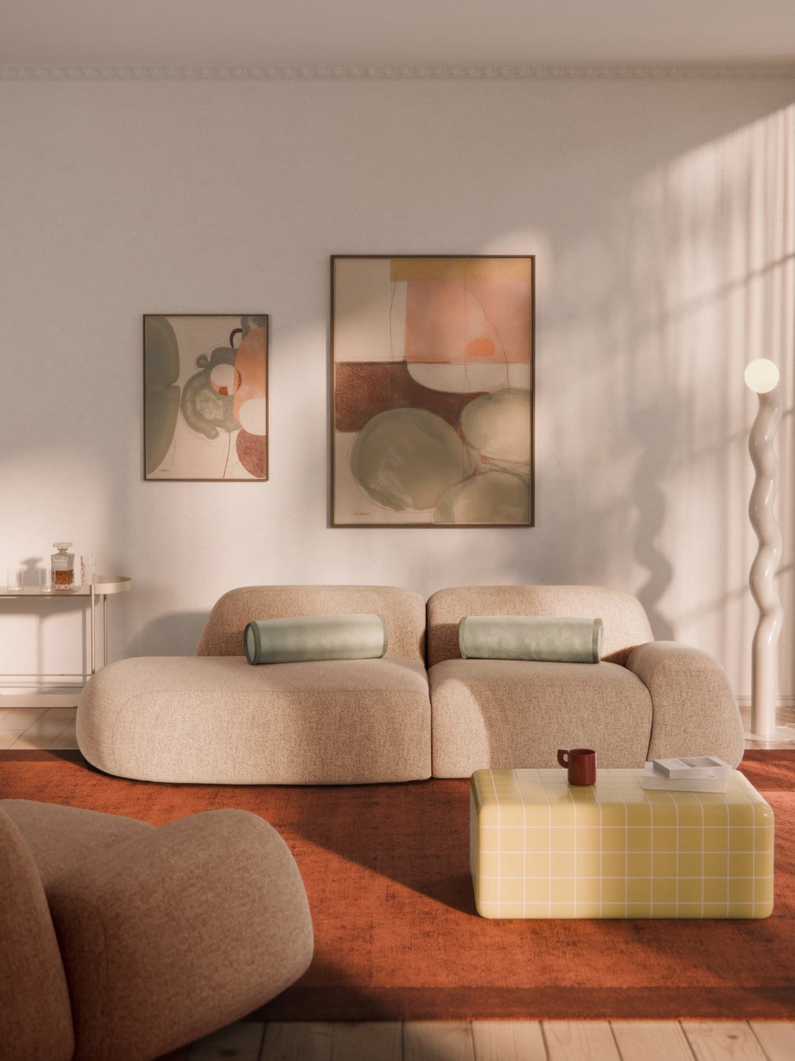 Wolke Modular Bouclé-Chaise (3-seater) — Beige