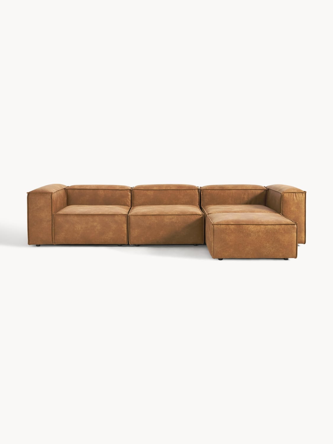 Lennon Modular Sofa (4-seater) in Leather with Ottoman (left/right) — Camel
